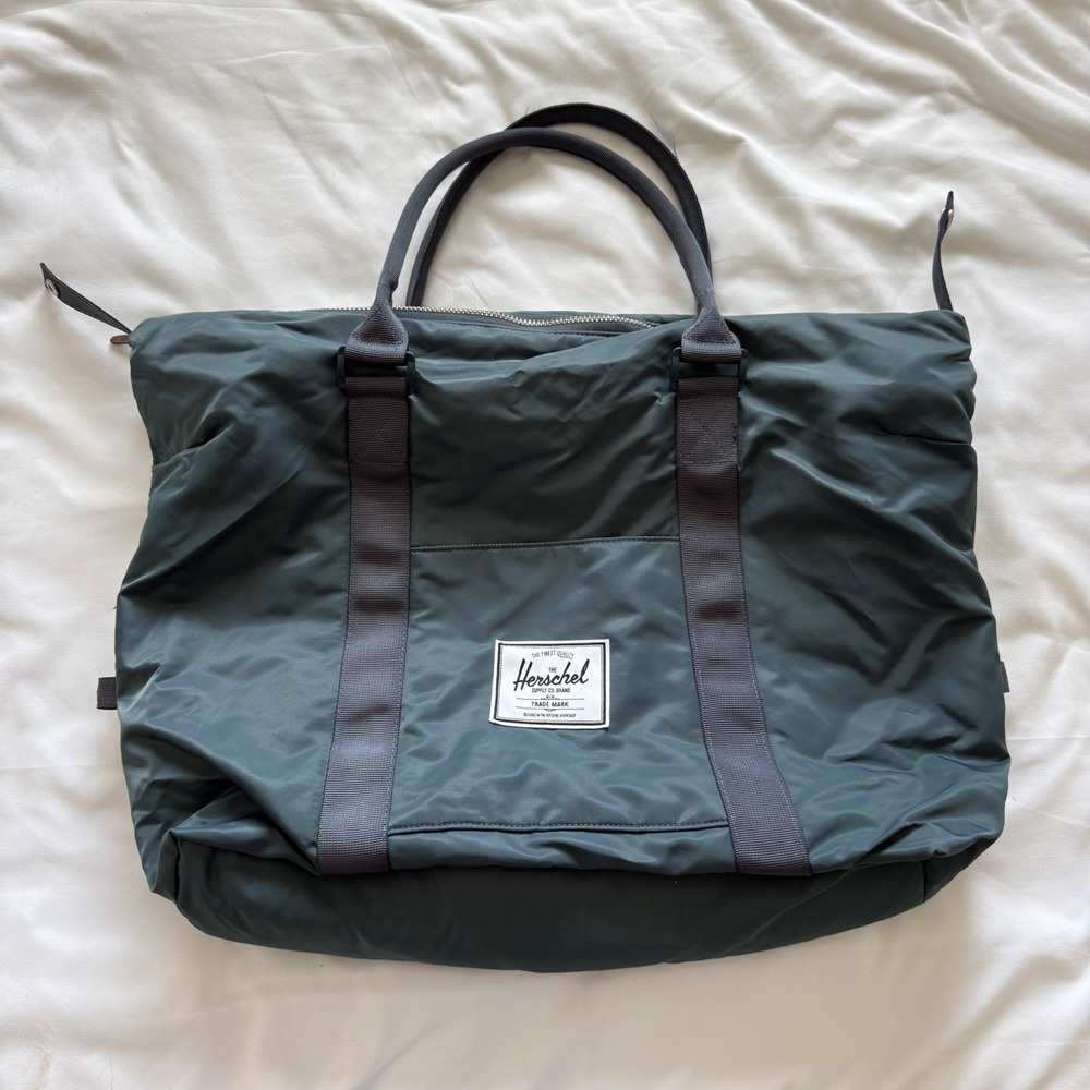 Herschel Supply Co. Nylon Tote Bag Slate Blue Large Zip Top Weekender Carryall